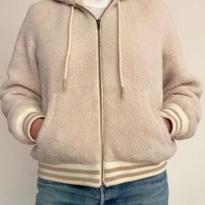 Mother sherpa teddy varsity bomber jacket size M